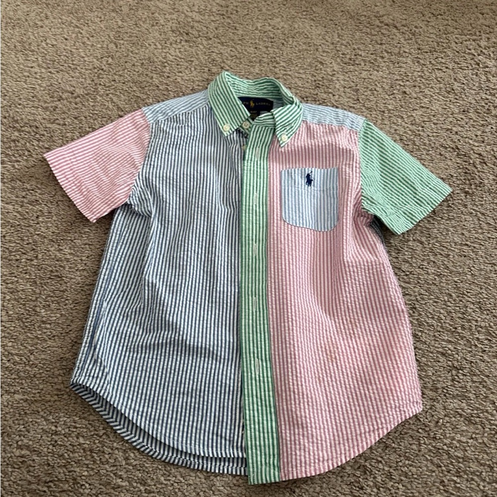 Ralph Lauren Multicolor Striped Seersucker Short-Sleeve Button-Down Shirt